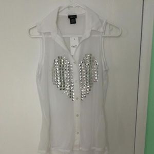 Sleeveless Heart Button Down